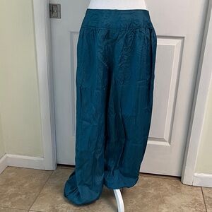Crushed Satin Teal Wide-Leg Harem Pants